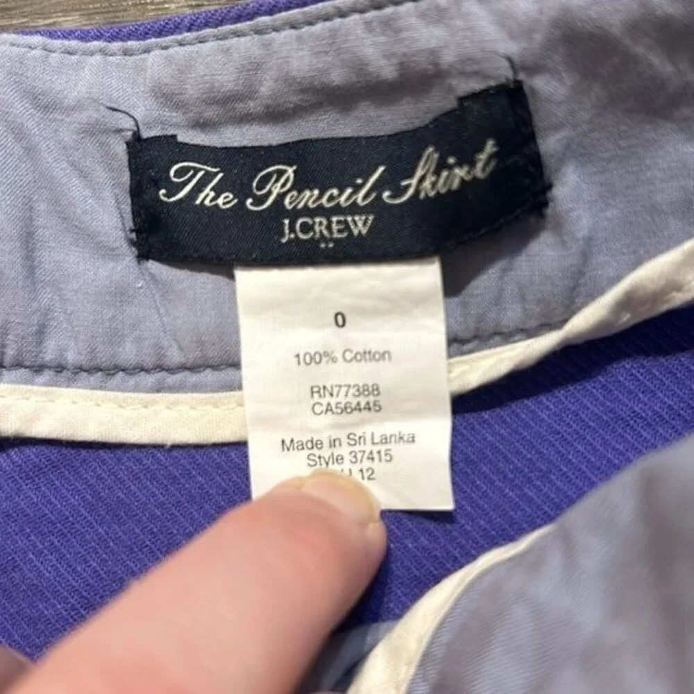 J. Crew Pencil Skirt 0 Lilac Lavender Light Purple Cotton Twill Spring Twee